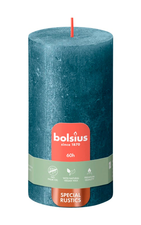 Bolsius Rustic Pillar Candle Shimmer Blue 130mm x 68mm