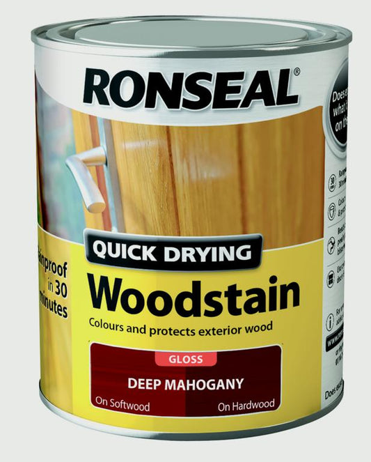 Ronseal Quick Drying Woodstain Gloss 750ml Deep Mahogany