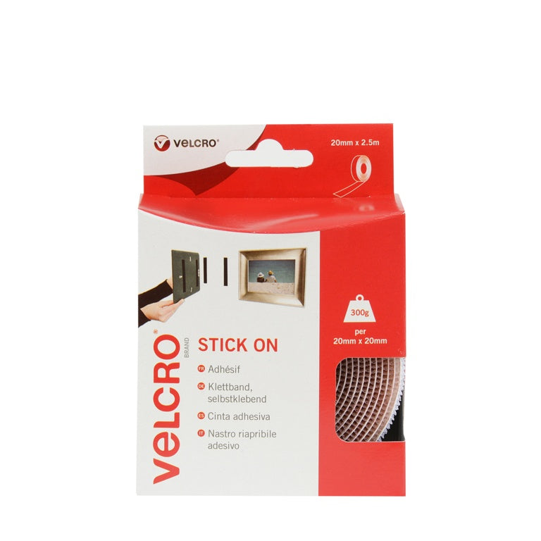 VELCRO® Stick On Tape 20mm x 2.5m White