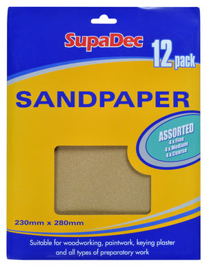 SupaDec General Purpose Sandpaper Pack 12 Assorted