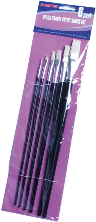 SupaDec Black Handle Artist Brush Set 6 Piece
