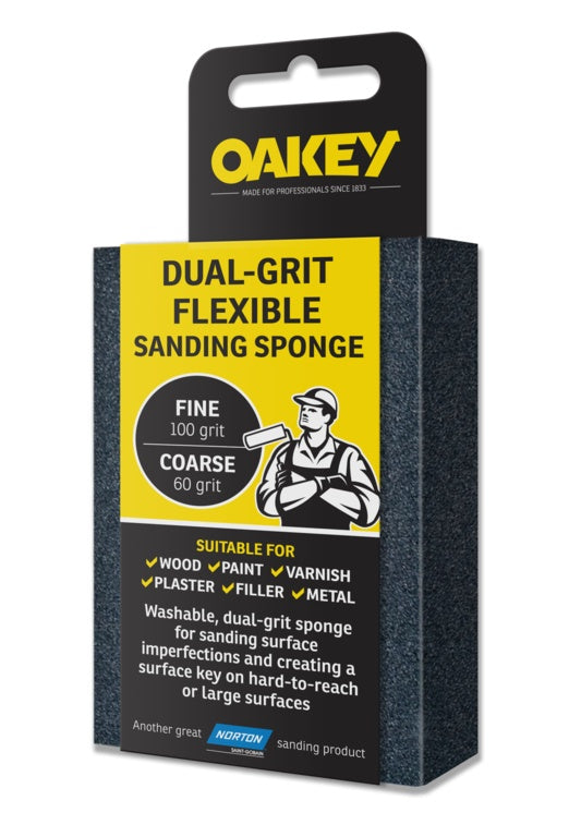 Oakey Dual-Grit Flexible Sanding Sponge 90 x 65 x 25mm Fine/Coarse
