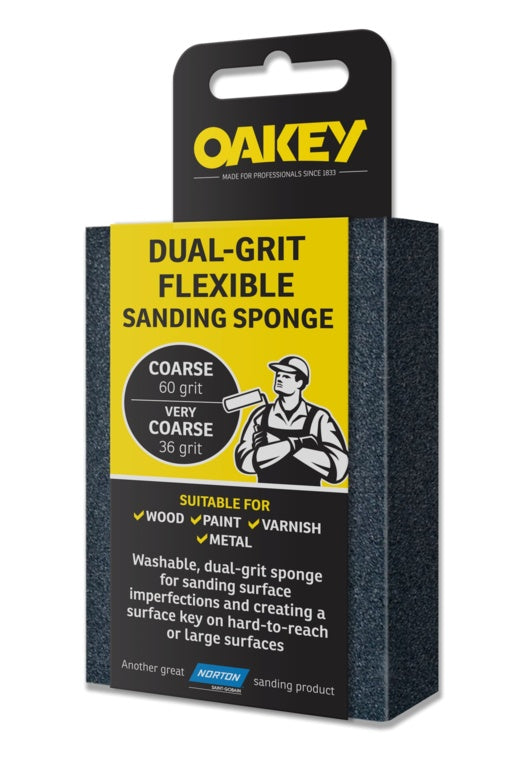 Oakey Dual-Grit Flexible Sanding Sponge 90 x 65 x 25mm Fine/Coarse