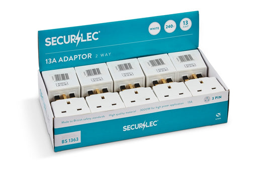 Securlec 2 Way Plug-In Adaptor White 13 Amp Display Box